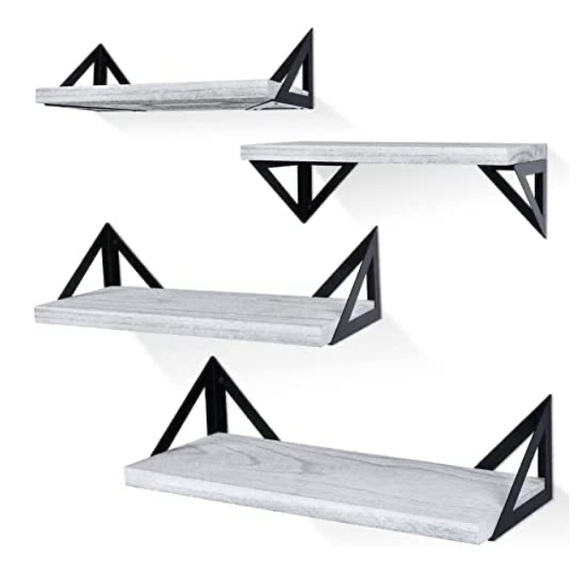 Wall Mounted Set of 4 Rustic Wood Wall Shelves Grey